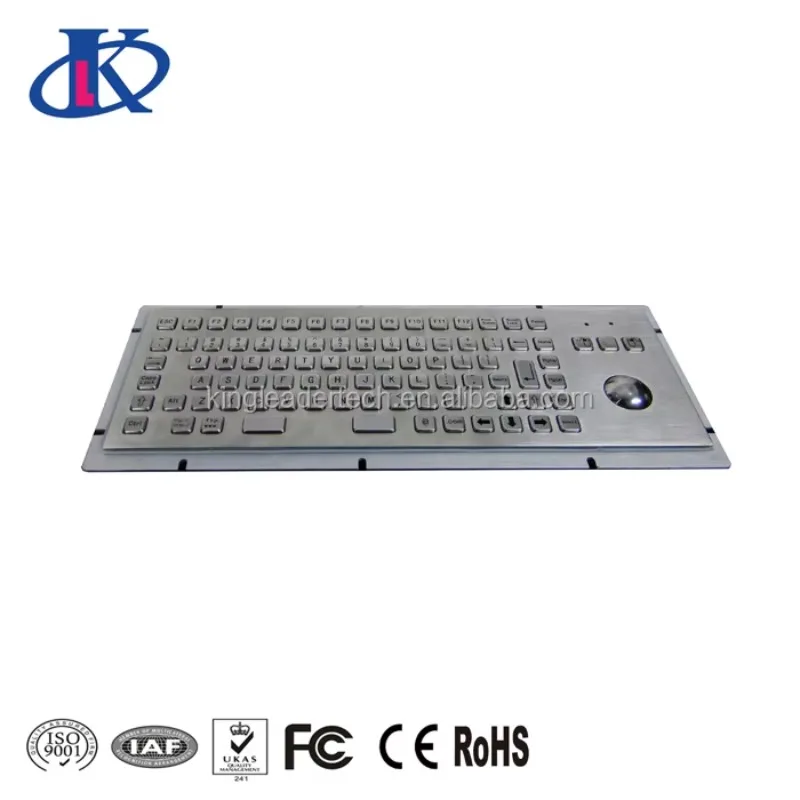 Waterproof Stainless Steel Metallic Industrial Keyboard With Optical Trackball