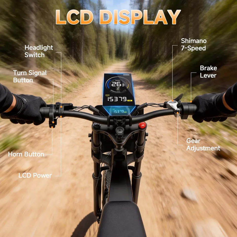 US Stock Electric Bike Ebikes for Adults 2500W 52V 25Ah 35MPH 70Mi 20" All Terrain Fat Tire Off Road Dirt Bike Full Suspension Hydraulic Brakes UL2849 image 6