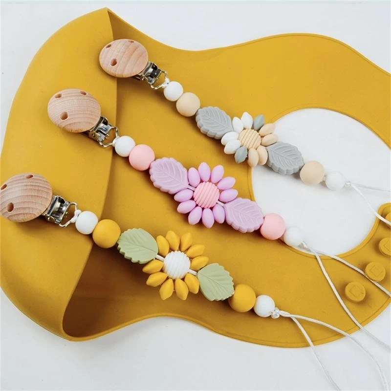 

J15U Silicone Baby Pacifier Chain Flower Clips Dummy Holder Nipples Clips for Baby Girls Boys Teething Teether