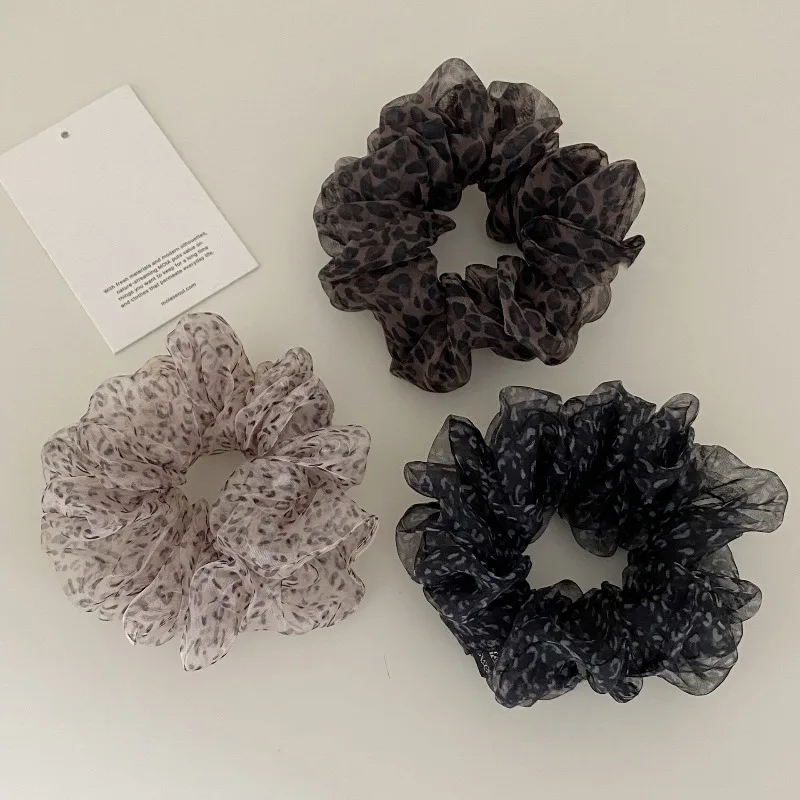 New Korean Style Niche vintage retro leopard print organza scrunchies, high-end floral hair ties