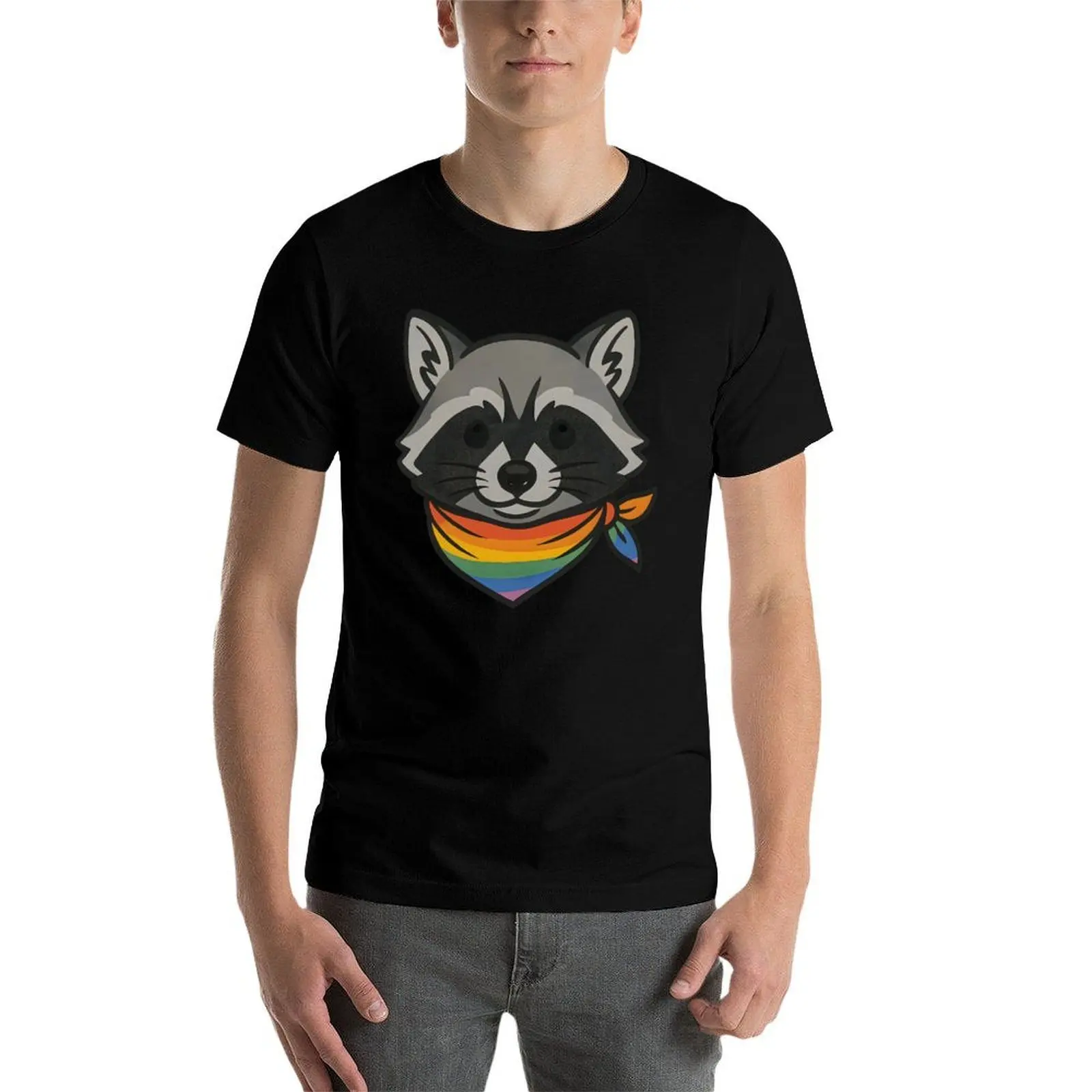 

Racoon With Rainbow Bandana T-Shirt funny t shirts cotton t shirt man plain T-Shirt
