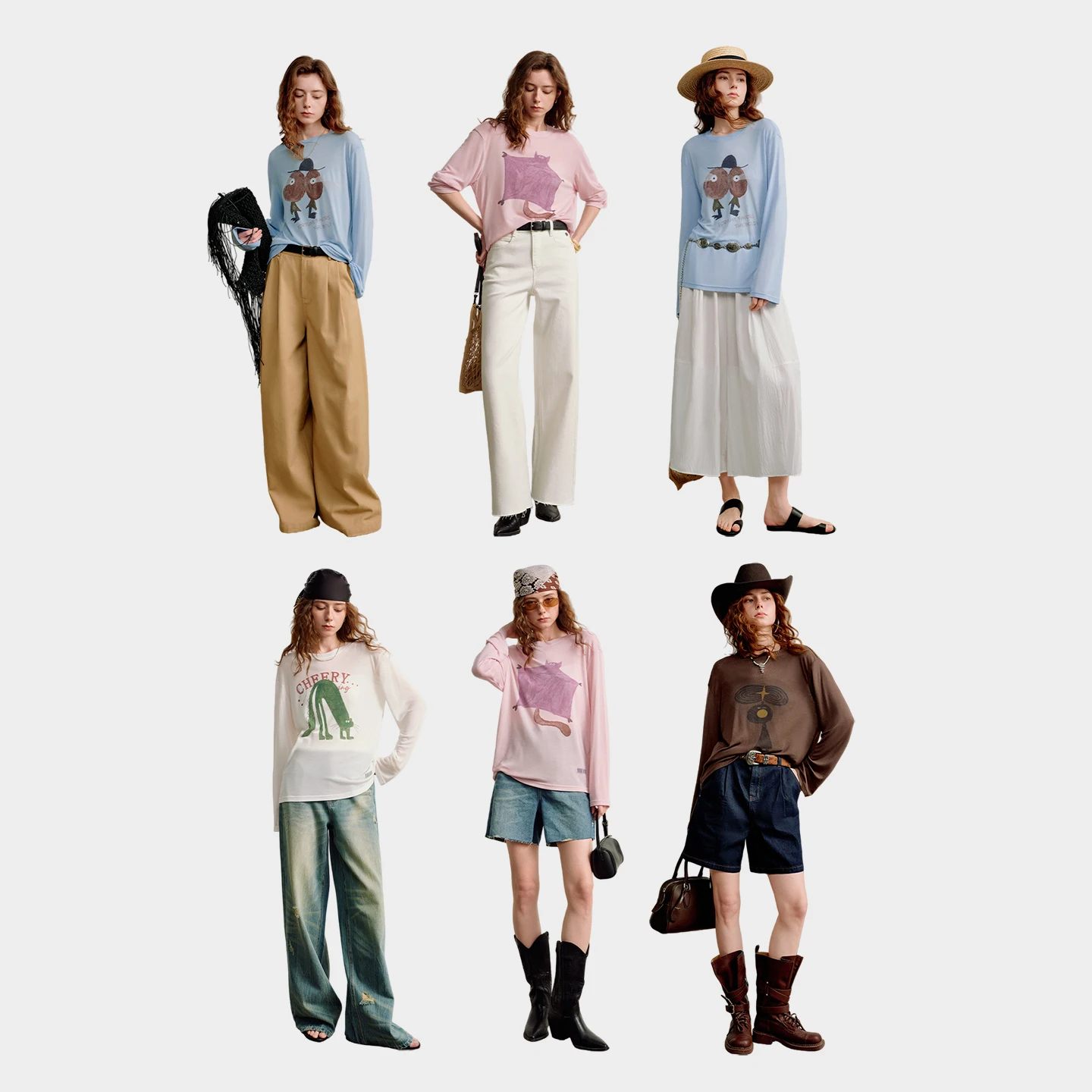 TOYOUTH Women Lyocell Wool Cover-Up 2026 Spring New Art Collaboration Fun AC Cardigan T-Shirt