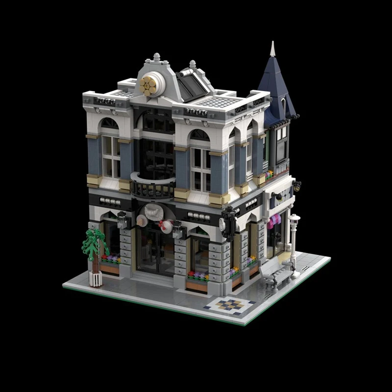 도시 스트리트 뷰 모델 MOC 빌딩 벽돌 벽돌 은행 건물 모듈 형 기술 선물 휴일 조립 어린이 장난감 정장