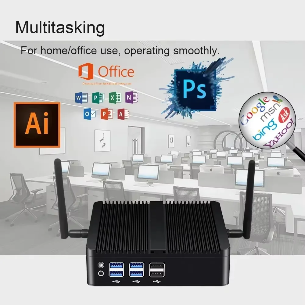 BEBEPC 산업용 미니 PC (인텔 코어 i3/i5/i7 지원, 리눅스, WiFi, 4G LTE, 4개 USB 2.0 포트, 4개 USB 3.0 포트, 1개 HDMI 포트, 윈도우10 지원)