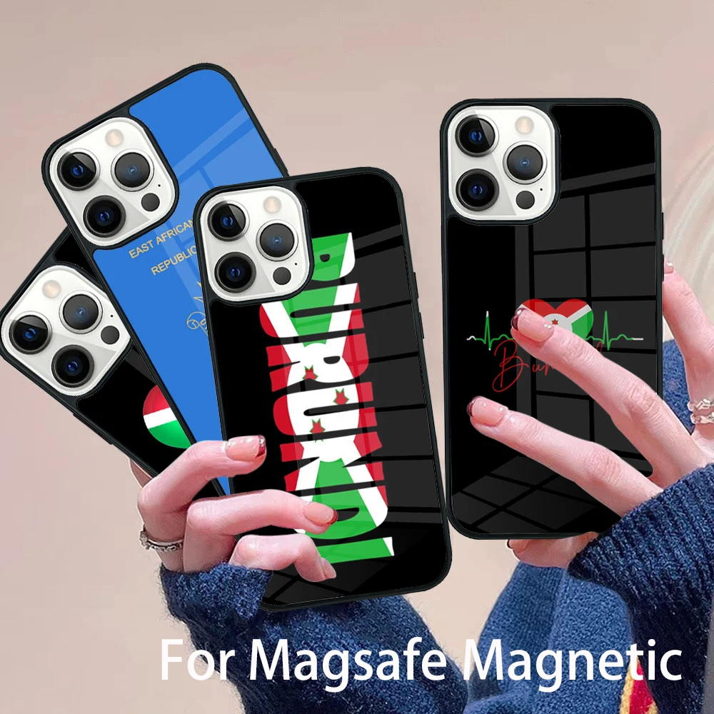 

Burundi Flag Phone Case Magesafe Magnetic Wireless Charge Cover For IPhone 16 11 12 13 14 15 Pro Max Plus Mini