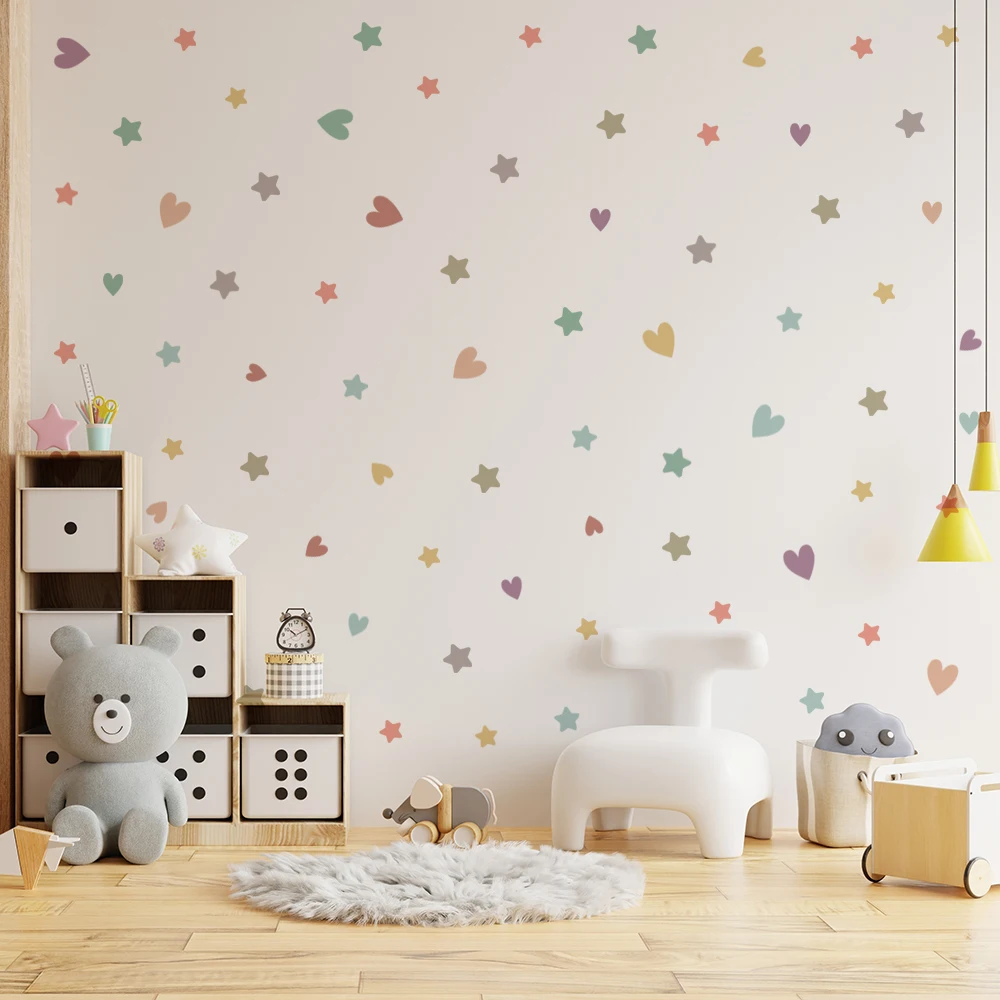 Small Fresh color DIY Wall Stickers for Display Cabinet Window Refrigerator Tile Glass Decor Art Removable Hearts Stars Decals