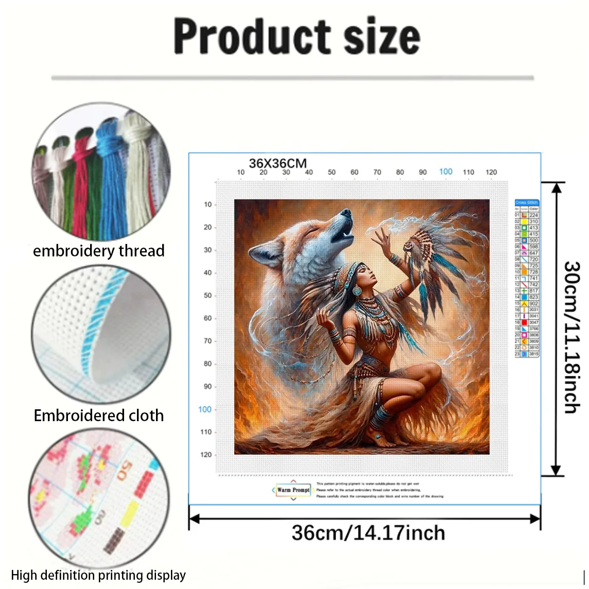 Tribal Fire Ritual Cross Stitch Kit DIY 11CT Embroidery Home Wall Decor Gift Handmade Material Frameless Semi-Finished 36×36cm