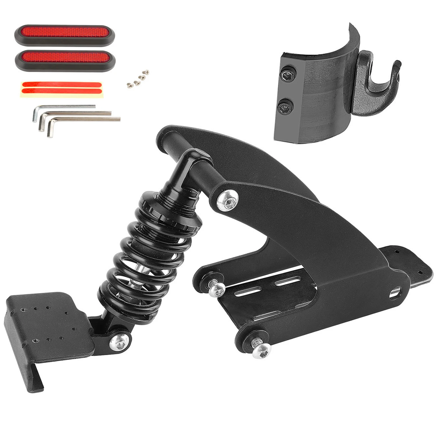 

V2 Rear Shock Absorber Kit Rear Suspension with Hook Reflector Hexagon Wrench Screws and Fixed Plate for Ninebot ES1 ES3 Scooter
