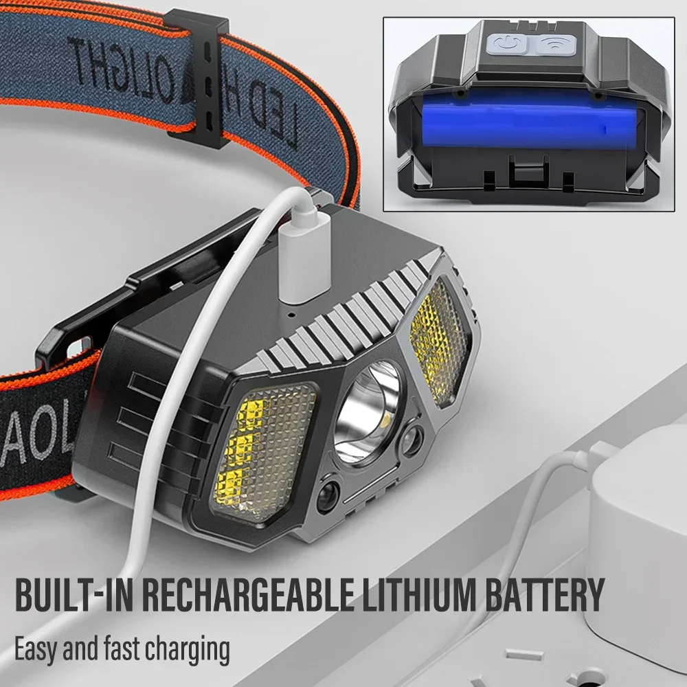 Ultra jasna latarka czołowa LED z czujnikiem fali Wielofunkcyjna latarka Wodoodporna zewnętrzna latarka czołowa dalekiego zasięgu do wędrówek górskich