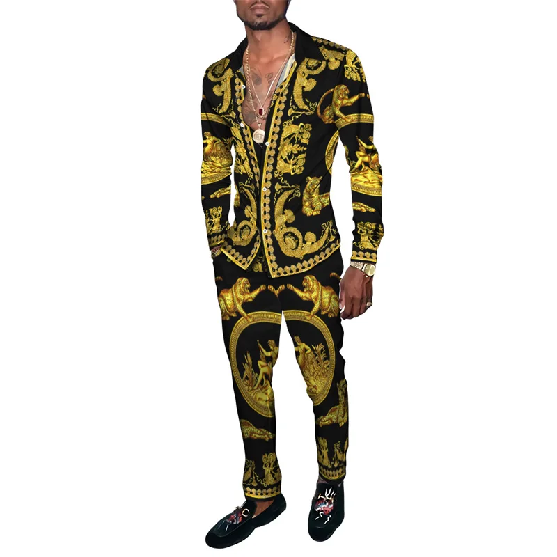 Chemise à carreaux rayés College 3D pour hommes, manches longues, pantalons longs, olympiques vintage trempés, mode respirante, luxe, ensemble de 2