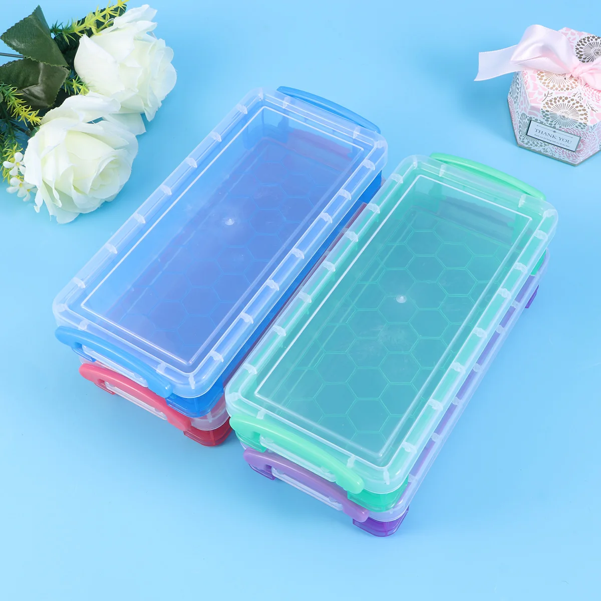 

3Pcs Plastic Storage Pencil Case Multifunctional Transparent Durable Portable Organizer for Office School Supplies