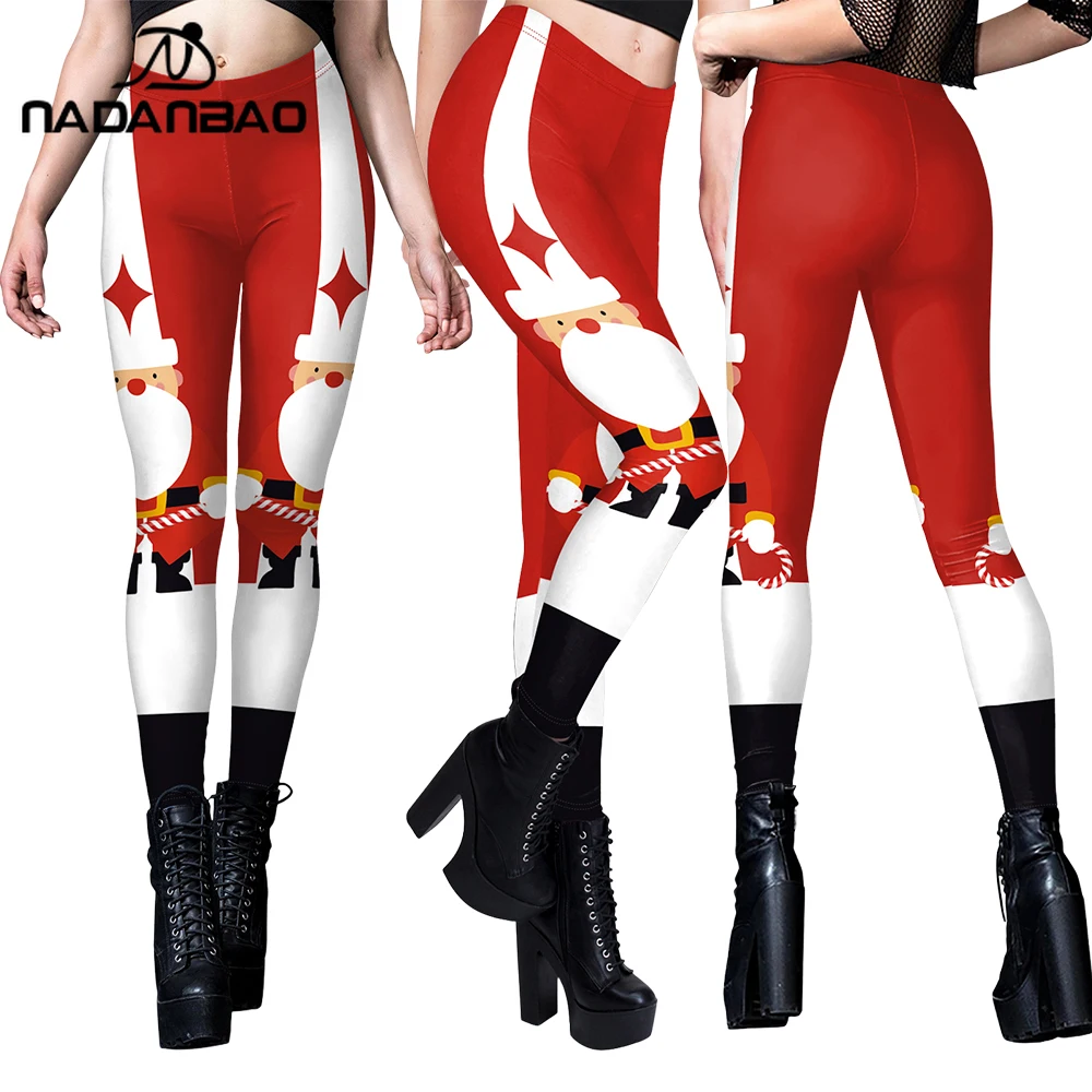 Nadanbao لطيف سانتا كلوز طباعة طماق الخريف الأحمر الأبيض السراويل المرنة عيد الميلاد ورأس السنة الجديدة حزب السراويل مثير اليوغا الجوارب