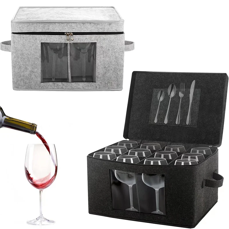 صندوق تخزين زجاجي للنبيذ مع فواصل، وحاويات تخزين ستيمواري للتغليف والتحرك #1