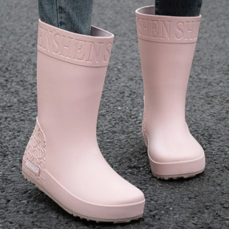 Bottes en caoutchouc imperméables pour femmes, chaussures de pluie coordonnantes pour la pêche, le travail et la sécurité, mi-mollet, chaussures d'eau de cuisine pour femmes