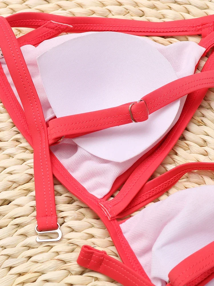 2024 جديد مثير عالية الخصر مجموعة البكيني ضمادة ملابس النساء ملابس السباحة الإناث الصلبة بيكيني ثوب السباحة بحر لباس سباحة XL