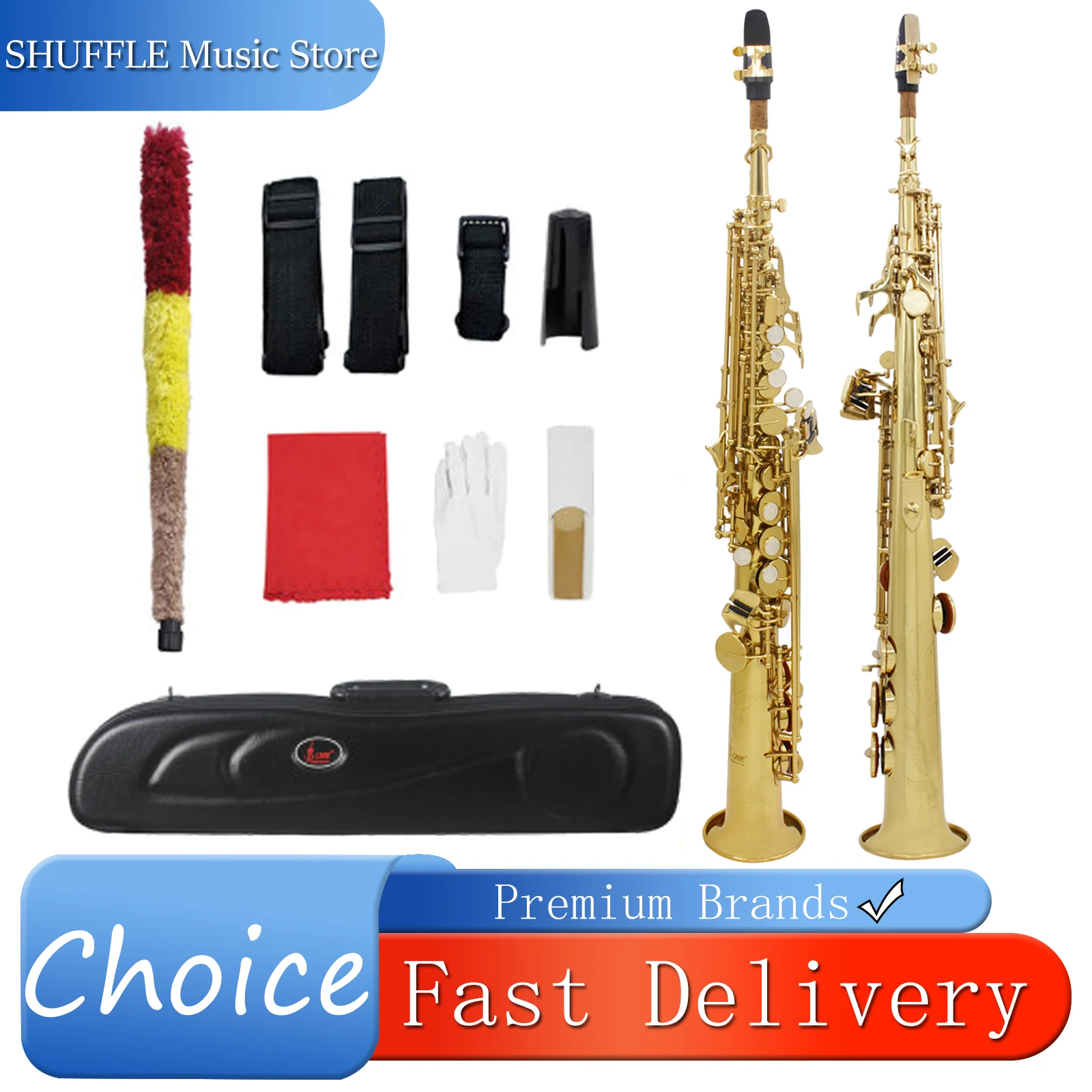 

SLADE Soprano Saxophone Straight Neck B-flat Brass Body Saxophone Carved Gold-plated Professional Woodwind Musical Instrument