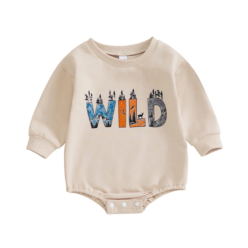 

Baby Boys Girls Romper Cute Tree Letter Print Long Sleeve Crew Neck Bodysuit Newborn Playsuit