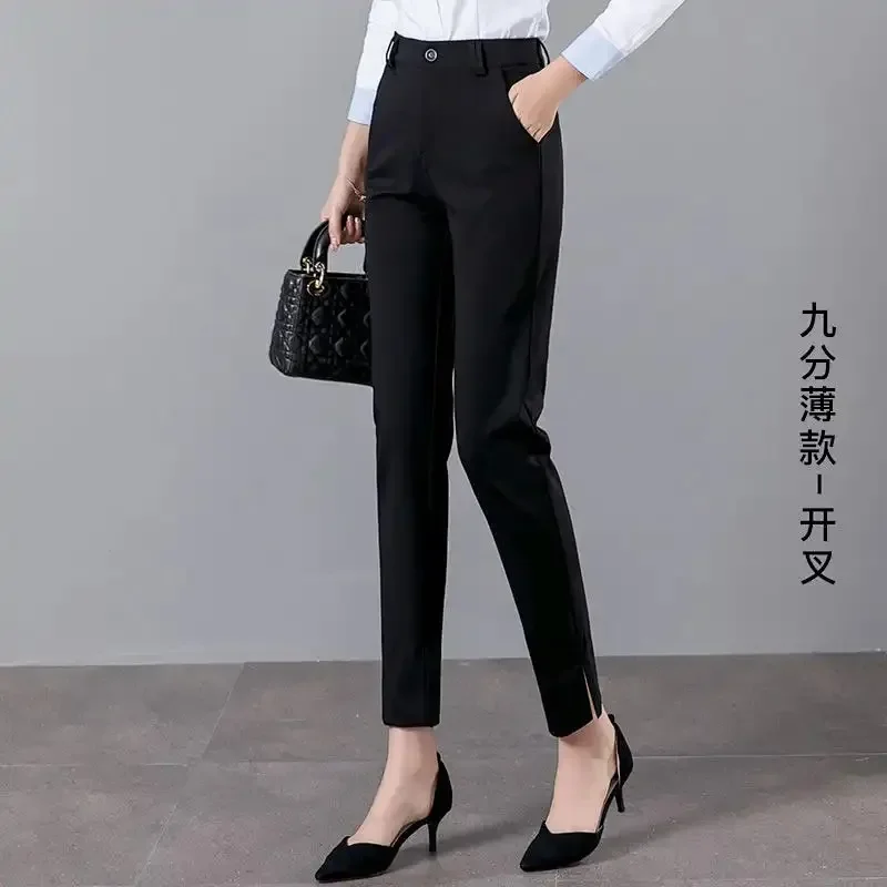 Spring Autumn Women's Pants High Waist Slim Fit Straight Leg Casual Work Trousers