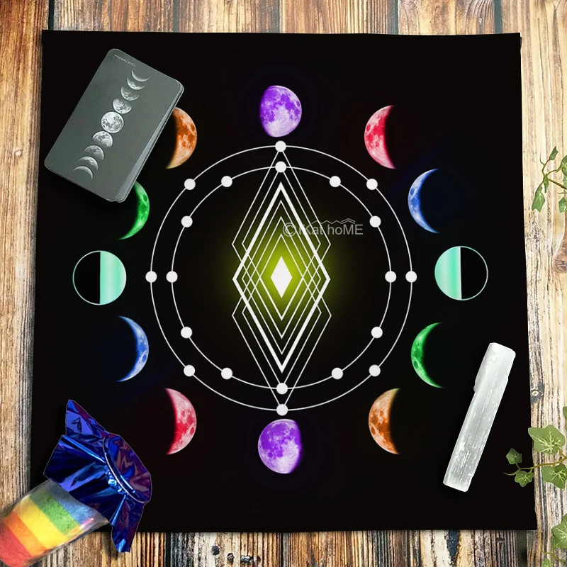 Rainbow Moon Phase Tarot Tablecloth Planetary Compass Velvet Altar Cloth Magic Pendulum Witchcraft Astrology Oracle Card Pads