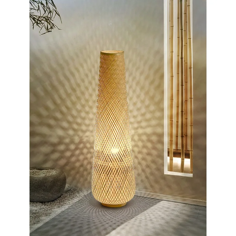 Living room sofa vertical table lamp, bedroom bedside zen bamboo lamp