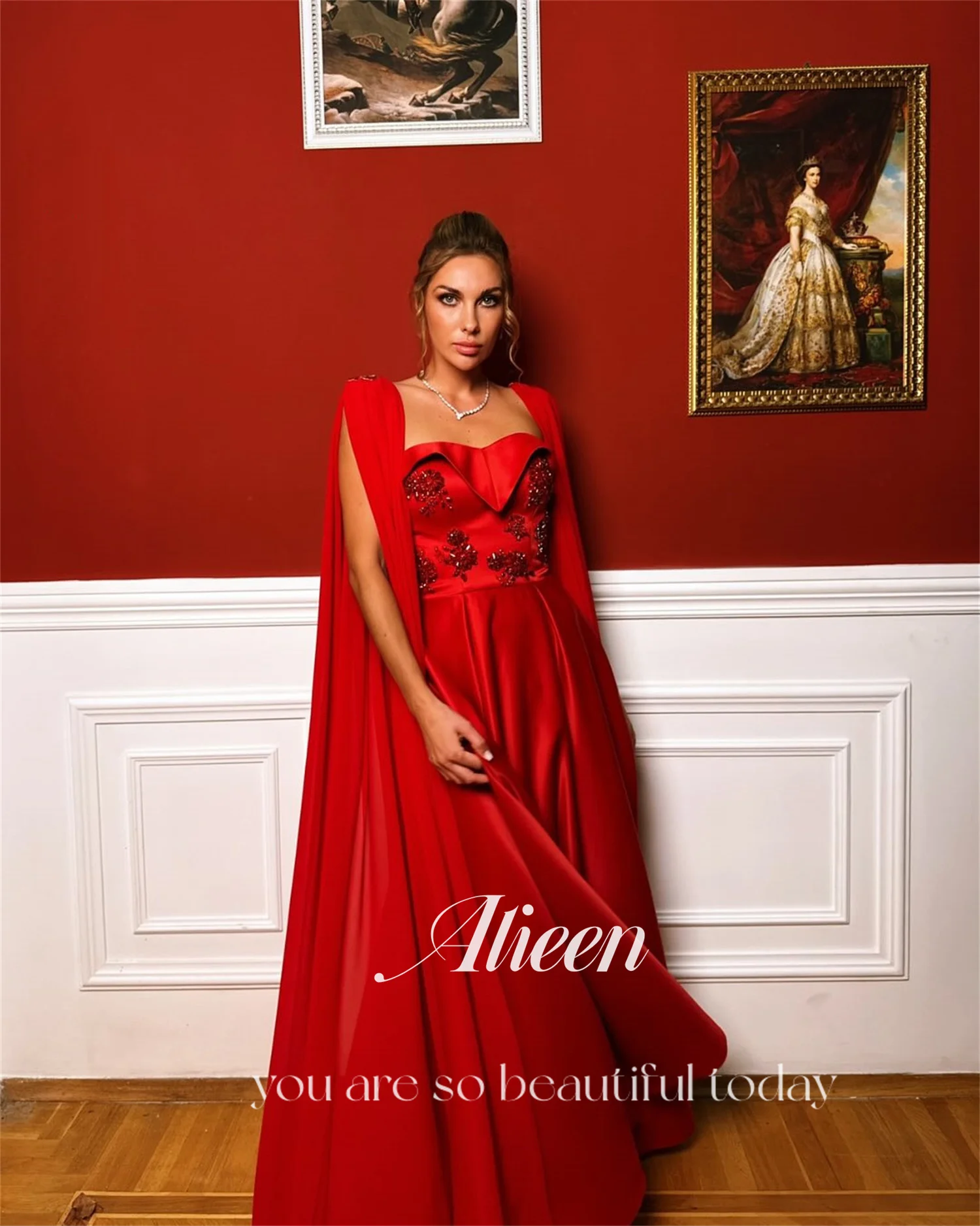 فساتين زفاف Aileen للحفلات Plajaaеееееее Robes De Soirée فستان سهرة نسائي من الساتان باللون الأحمر مخصص فساتين شال