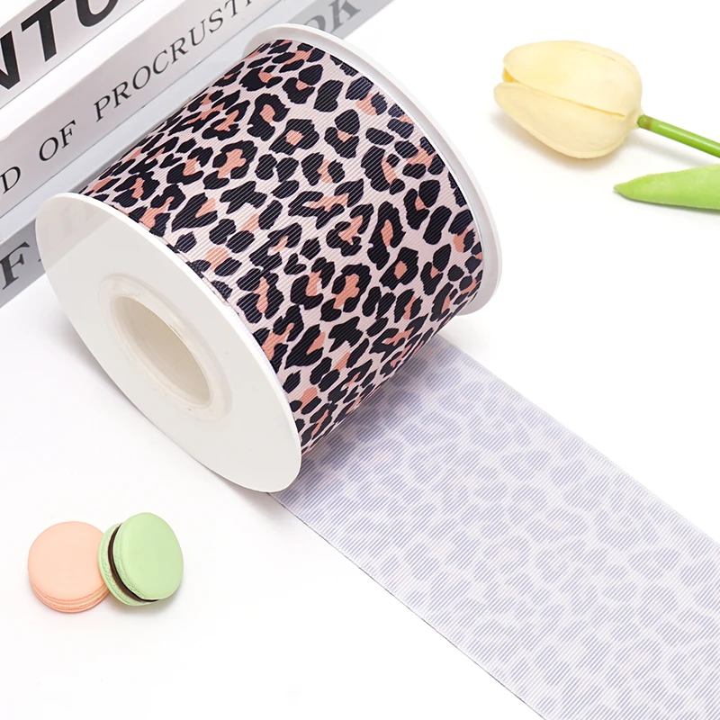 5 Yards Leopard Printed Grosgrain Satin Ribbons For Bows DIY Craft Decoration Packaging Supplies. 83830