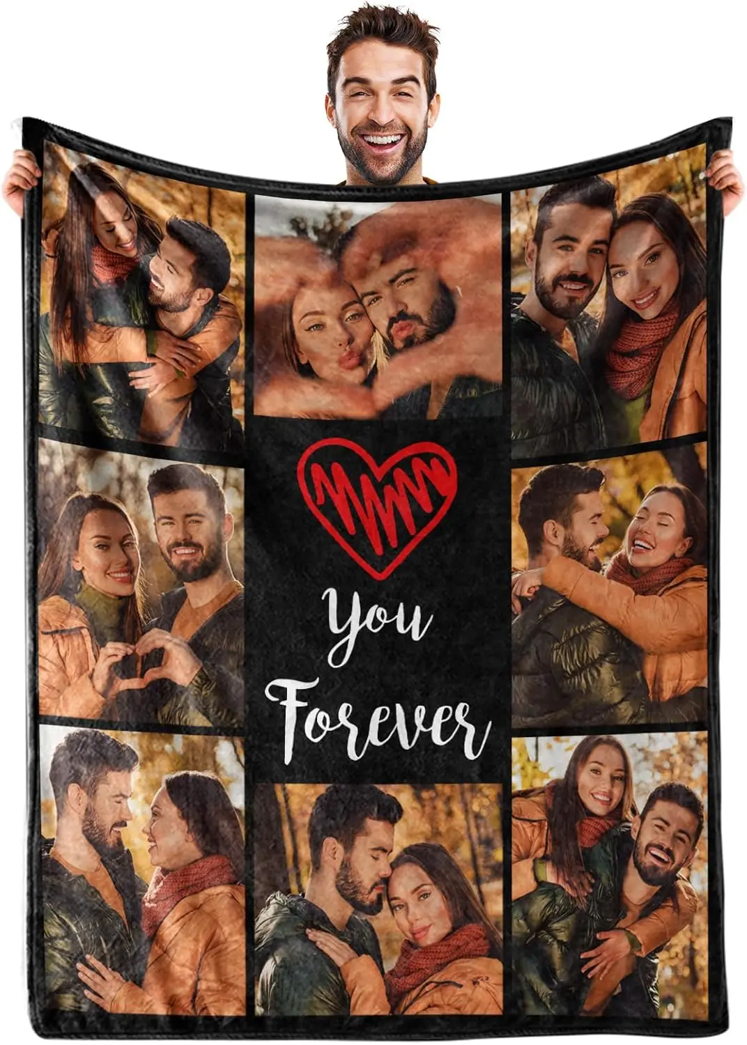 Ships Next Day Custom Blanket with Picture Text Personalized Customized for Couple Girlfriend Boyfriend Her Him Wife Husband