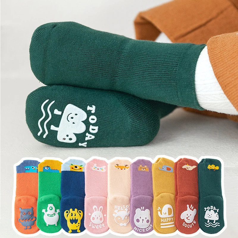 Spring Autumn Warm Anti-slip Home Floor Slippers Stockings Cute Cartoon Animal Stitch Sleeping Thermal Socks for Baby Boy Girls