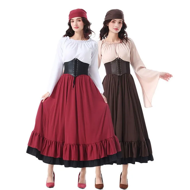 

Traditional Halloween Queen Costume Medieval Style Women's Long Pirate Skirt Stage Performance Clothes Female Fashion