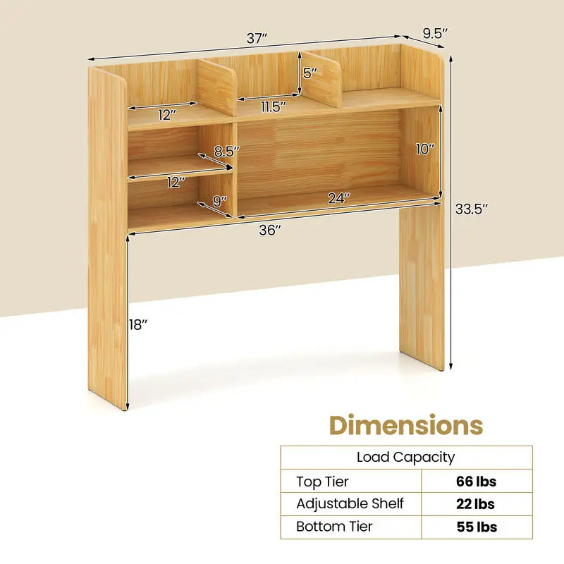 Desktop Bookshelf Countertop Storage Hutch with 6 Shelves-Beige