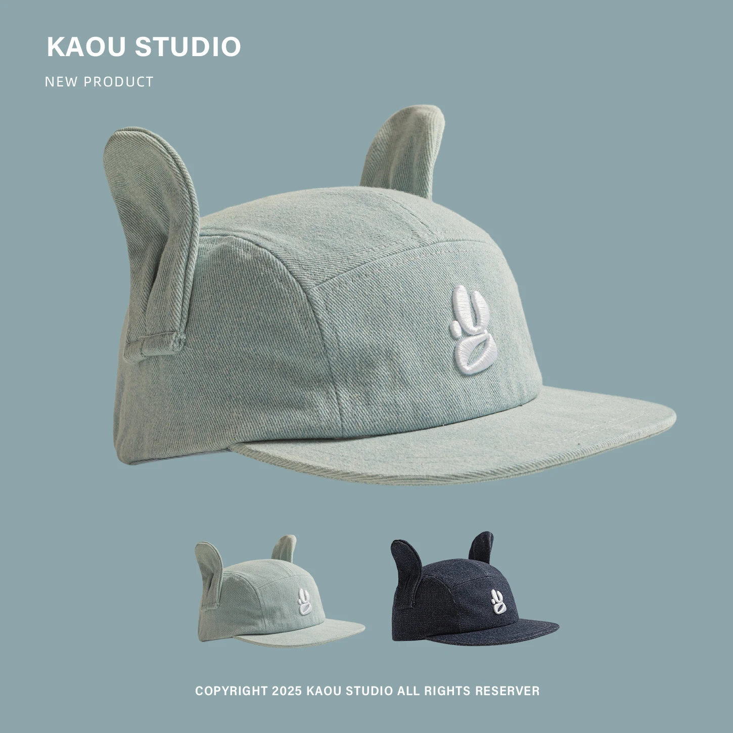 

Niche Cute Curve Rabbit Ears Baseball Cap Spring Autumn Korean Version Flat-brimmed Denim Snapback Cap Versatile Show Small Face
