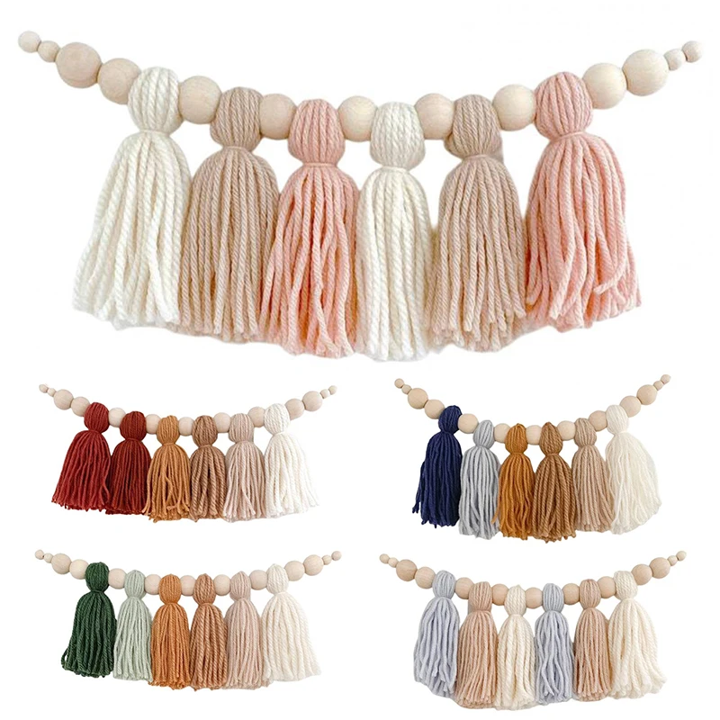 

Chic Tassel Garland Various Styles Pom Garland Eco-friendly Decorative Wood Beads Pastel Banner Nordic Home Decor