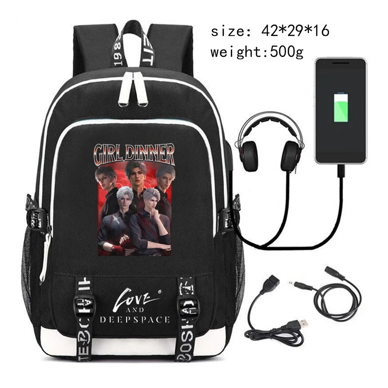 

Love and Deepspace Backpack Student Boys Fashion Trend Backpack Men USB Laptop Bagpack Large Capacity School Bags for Teenager