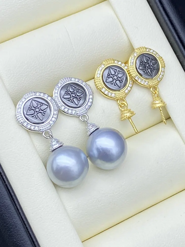 s925スターリングシルバーパールイヤリングポスト-ローマ風ハンドメイドジュエリーアクセサリー-空枠プロングセッティング-おしゃれなシルバーウェア