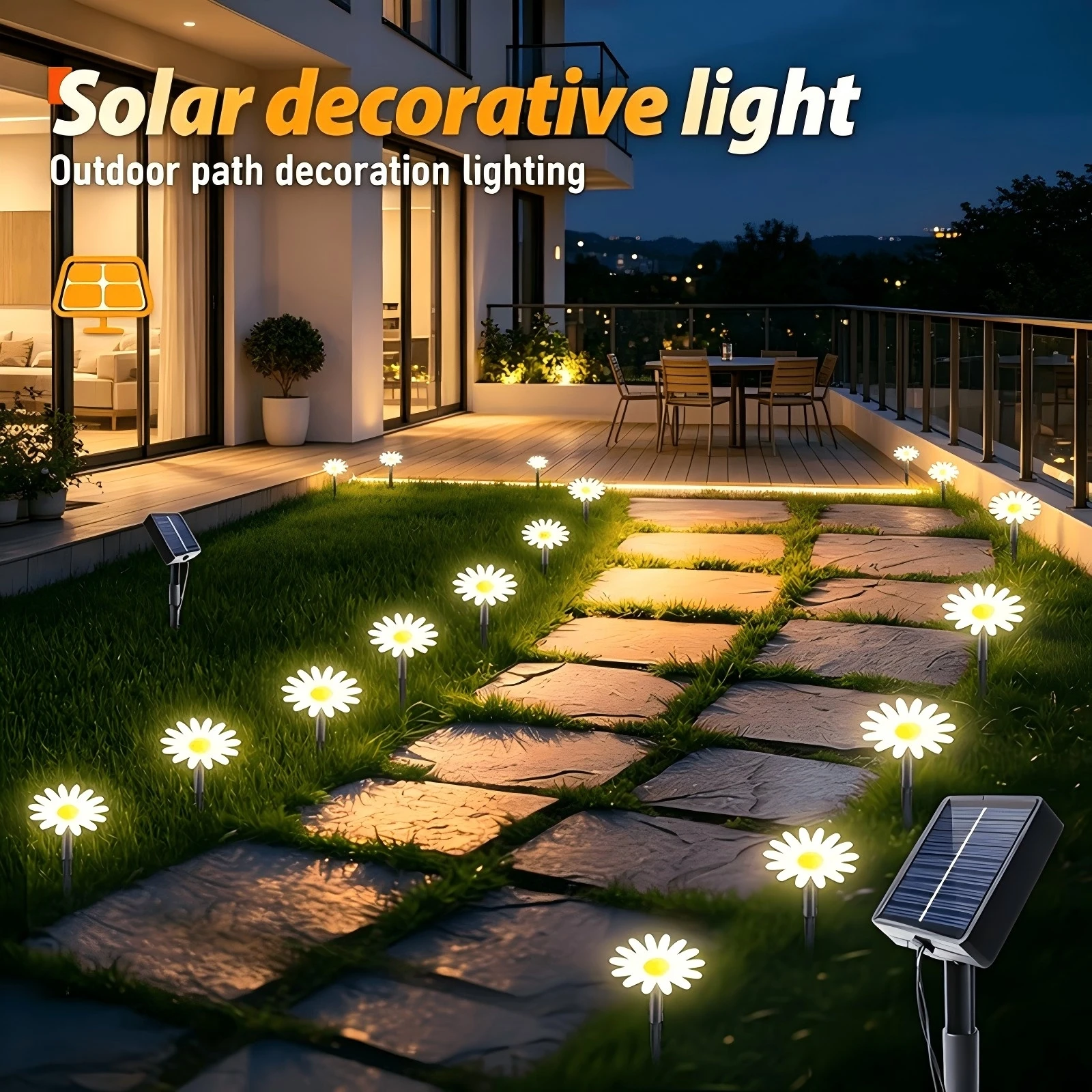 Natural Fresh Solar Daisy Garden Stake Lights, Warm Glow Flower LED Lights for Yard Path Spring Summer Outdoor Decoration