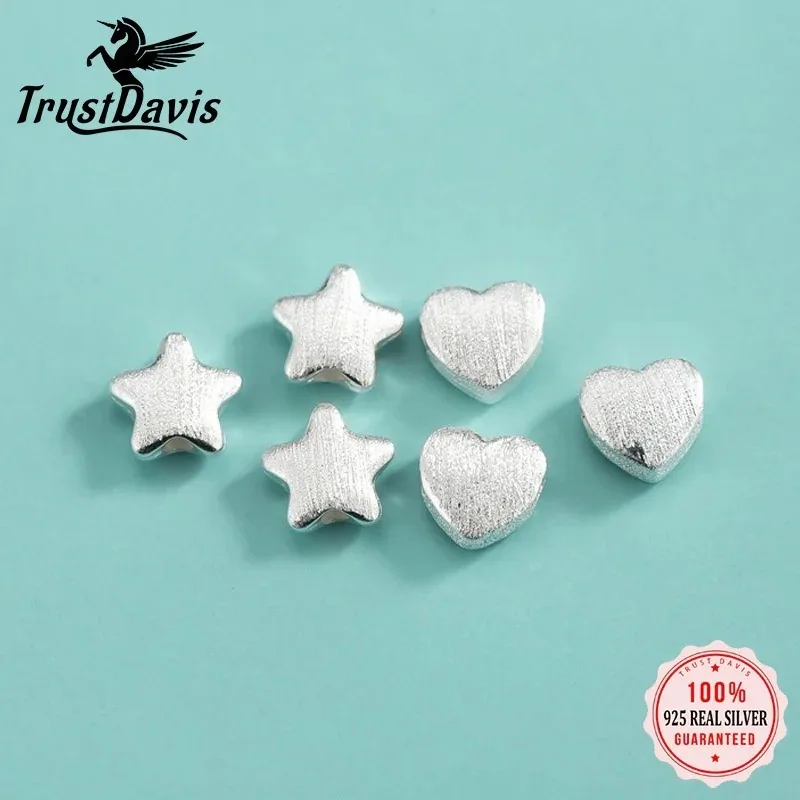 TrustDavis 925 Sterling Silver Brushed Finish Heart Star Spacer Beads DIY Jewelry Making Accessories Necklace Bracelet DZ1879