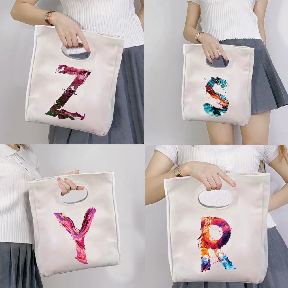 

Paint Letter Printing Insulated Lunch Bag Commute Student Workers Lunch Bag Large Capacity Hiking Camping Picnic Pouch Women Men