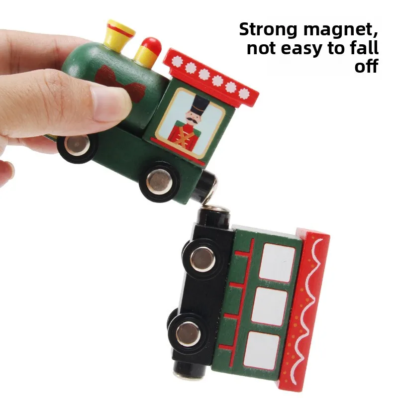 Tren magnético navideño de madera de haya no tóxica y segura transfronteriza con certificación CPC |   Juguete de regalo festivo educativo colorido para niños