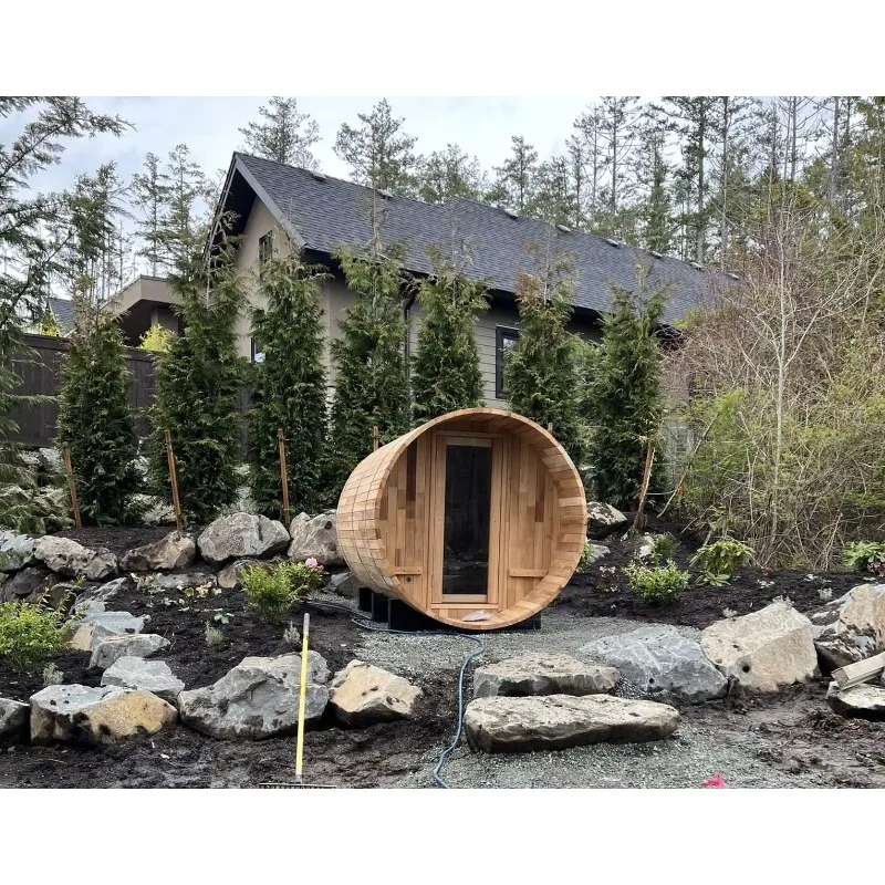 Custom Canada Red Cedar Wooden Barrel Sauna, Premium Quality Traditional Outdoor Dry Steam Sauna Room for Garden Backyard Spa