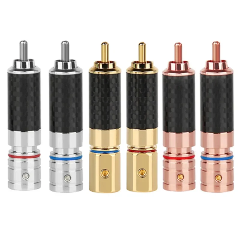 4 pçs rca plug alto-falante terminal conector de áudio fibra carbono cobre ródio ouro rca soquete amplificador home theater adaptador som