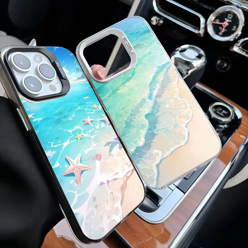 

Seaside Beach Cartoon Phone Case For iPhone 16,15,14,13,12,11,Mini,Pro,MAX White Matte Shockproof Cover