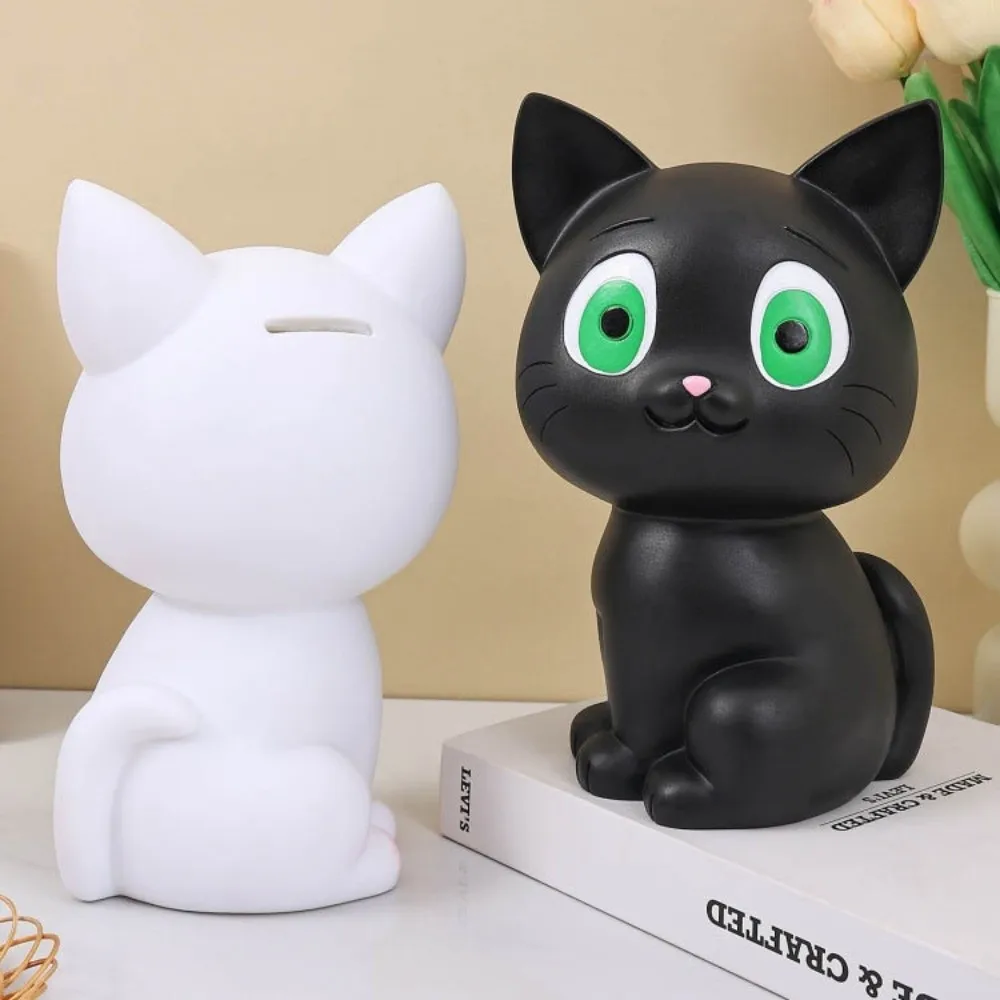 

Anti Drop Black Cat Piggy Bank Decorative Large Capacity Cartoon Cat Money Boxes Model Savings Tank Cat Model Piggy Bank