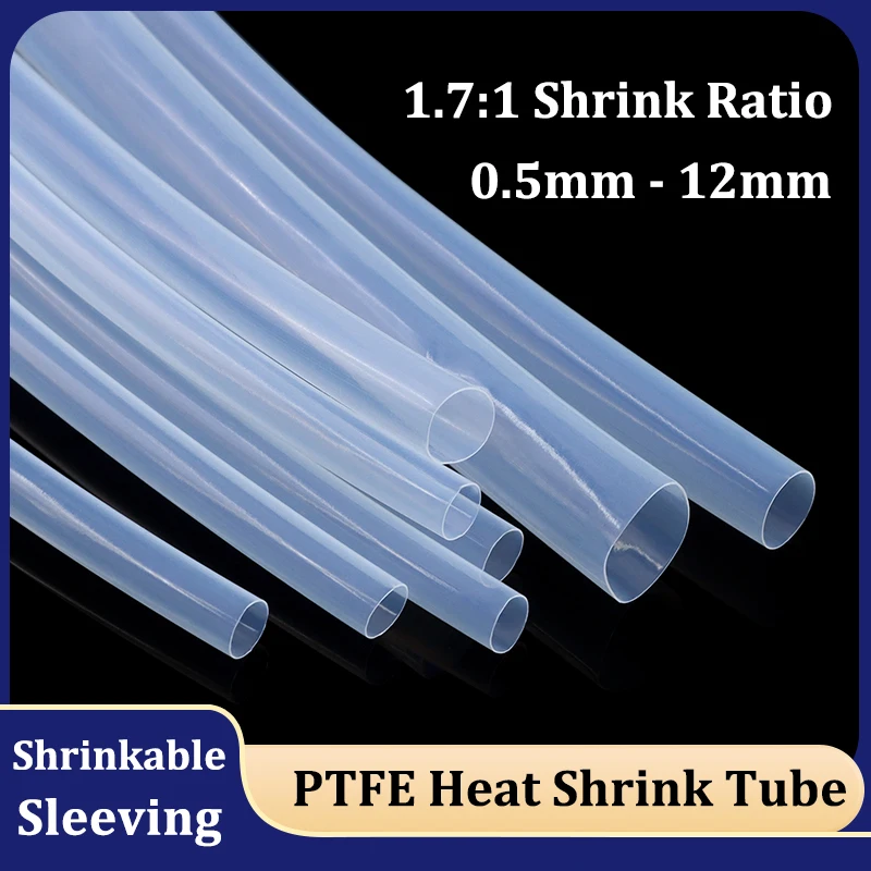 

1/5/10m PTFE Shrink Tube 1.7:1 Shrink Ratio 1/2/2.5/4/5/6/8/10/12mm High Temperature Insulated Shrinkage Tube For Wires Wrap