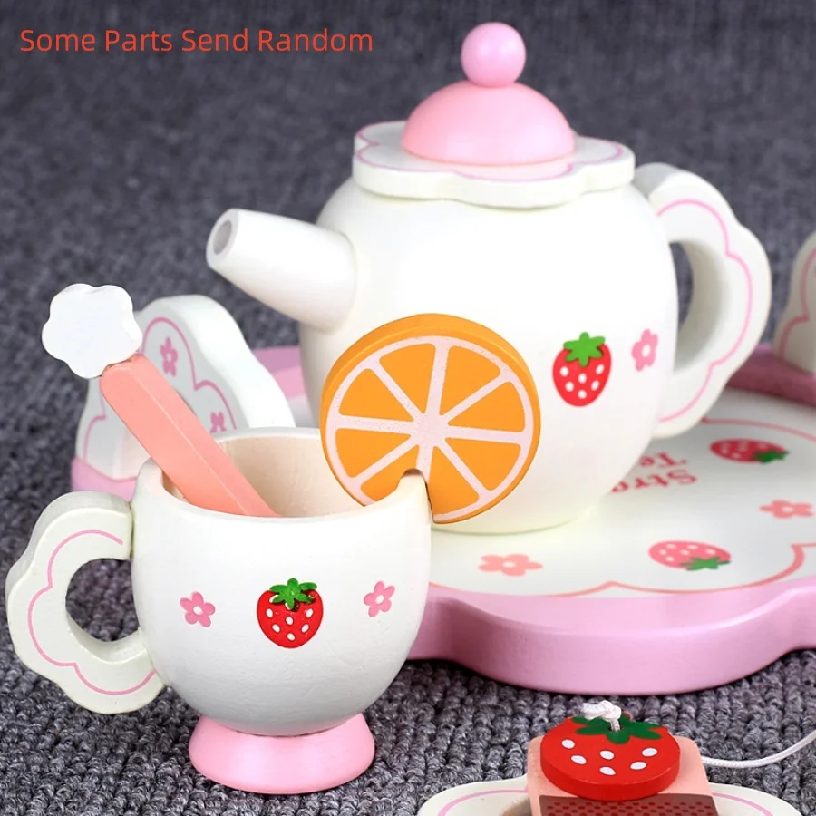 Early education simulation children playing house, white strawberries, afternoon tea, cake, tea set combination, girls' kitchen,