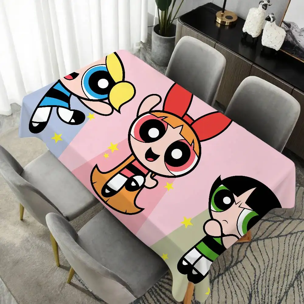 مفرش طاولة للفتيات من Powerpuff مقاوم للماء ومقاوم للزيت، غطاء طاولة مستطيل للحفلات، مفرش طاولة للنزهات الخارجية