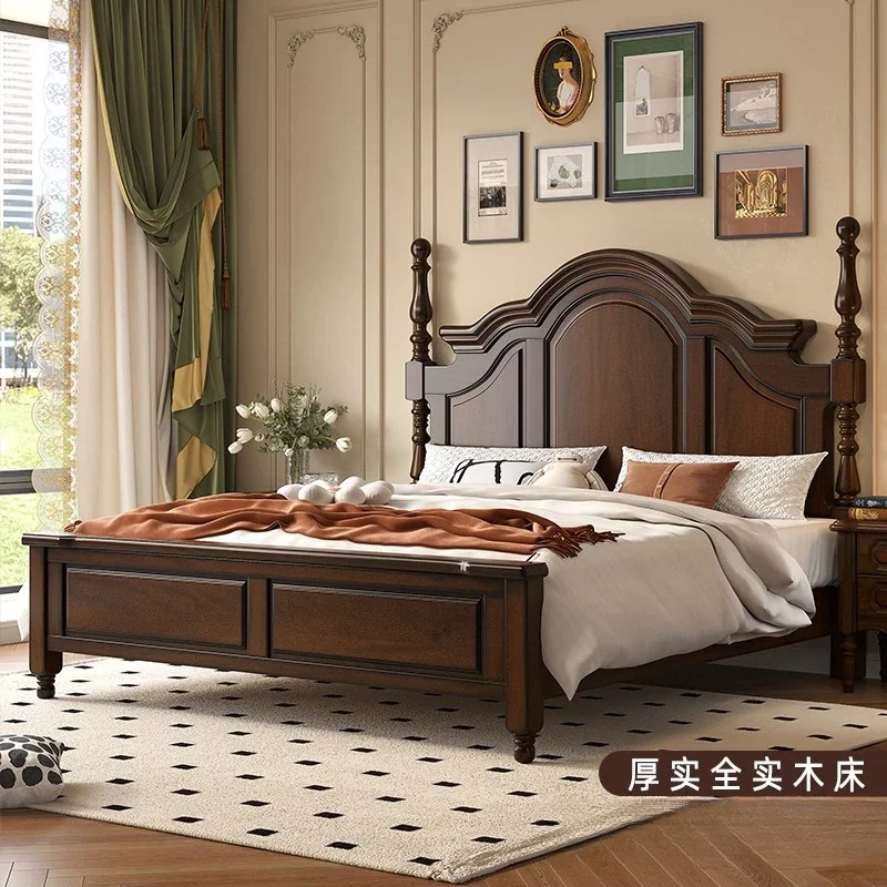 Solid wood double bed 1.8 meters, retro master bedroom wedding bed 1.5 meters