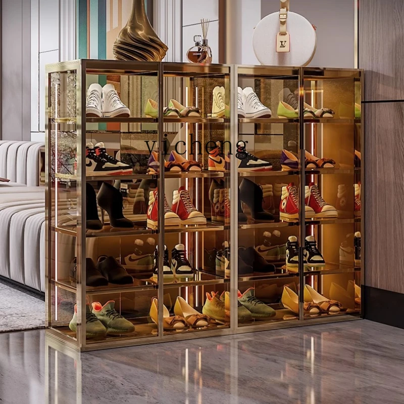 YFY  glass door, shoe cabinet, entrance to household entrance foyer, large-capacity modern all-aluminum alloy