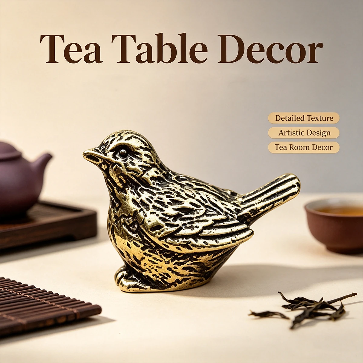 2 Pack Vintage Brass Mini Sparrow Statue Retro Small Bird Figurines Ornaments Sculpture for Living Room Shelves Decoration