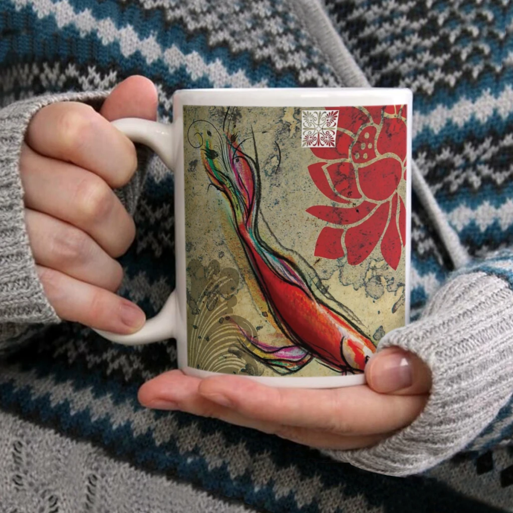 

The Lucky Fish- Mixed MediaCoffee Mug Tea Cup 11oz Coffee Cup Funny Birthday Ceramic Mug Personalized Cup