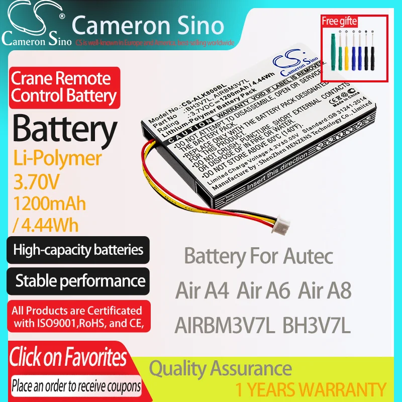 CameronSino Battery for Autec Air A4 Air A6 Air A8 fits Autec AIRBM3V7L BH3V7L Crane Remote Control battery 1200mAh 3.70V Black